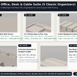 3D Print Desk Organizer & Electronics Workbench STL Bundle: 25 No-Support 3D Printer Files and 20 Parametric OpenSCAD Customizers image 4