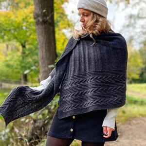 PDF Knitting Pattern Asymmetrical Shawl Stole | Stripes & Cables