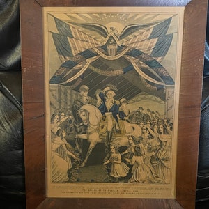 Washington&#39;s Reception by the Ladies Hand Colored Engraving Print 1845