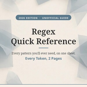 Regex-Kurzübersicht (inoffiziell) – 2-seitiges Spickzettel-PDF | Reguläre Ausdrücke: Muster, Flags & Rezepte für Entwickler
