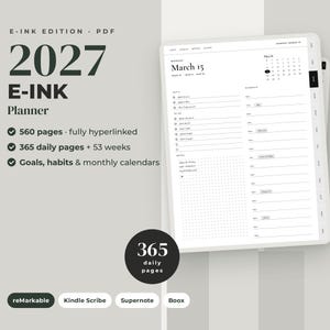 2027 Kindle Scribe Planner, Hyperlinked E-ink PDF, Boox Note Air Template, Dated Daily Weekly Monthly, Minimal