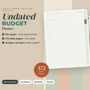 Undated Budget Planner Digital, Sage Green Hyperlinked iPad GoodNotes Finance Tracker, Savings, Debt, Bills