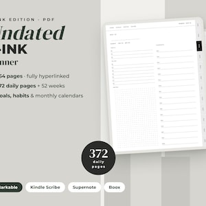 Agenda E-ink senza data, Kindle Scribe Supernote Boox con marcatura, PDF giornalieri, settimanali e mensili con collegamenti ipertestuali