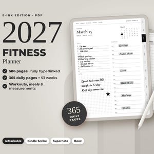 2027 Fitness E-ink Planner, reMarkable Kindle Scribe Supernote Boox, Hyperlinked Workout Log PDF