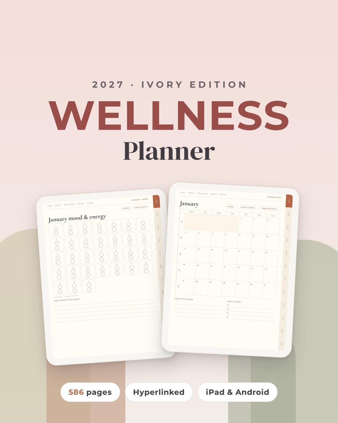 2027 Self Care Planner Digital, Wellness Mood Tracker, Sleep & Water ...
