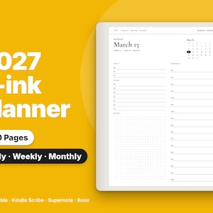 reMarkable Planner 2027, Kindle Scribe, Supernote & Boox E-ink Planner | Hyperlinked Daily Weekly Monthly PDF, 365 Dated Days, Portrait 3:4