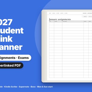 2027 Student E-ink Planner, reMarkable Kindle Scribe Supernote Boox, Hyperlinked Academic PDF