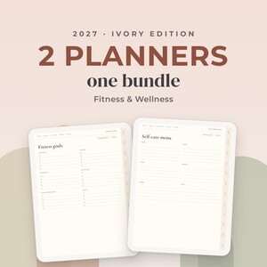 2027 Fitness & Wellness Planner Bundle, Hyperlinked iPad GoodNotes, Workout Log and Mood Tracker, Ivory