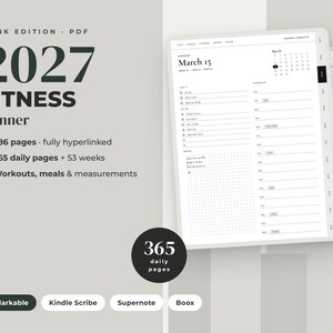2027 Fitness E-ink Planner, reMarkable Kindle Scribe Supernote Boox, Hyperlinked Workout Log PDF