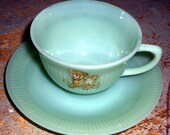 Vintage Tea Cup Saucer, Fire King, Jadeite, Lamb, Green, Teacup