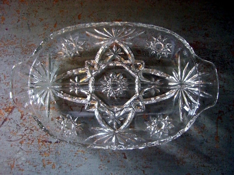 Vintage Serving Tray Cut Glass Divided Dish Relish Pickles Etsy