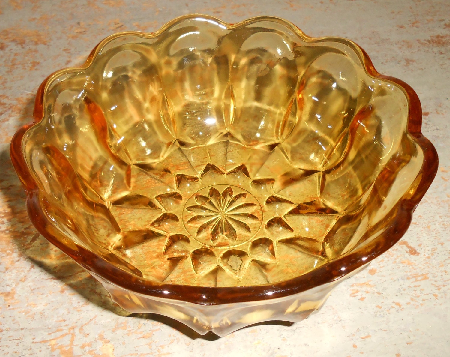 Vintage Bowl Amber Glass Candy Dish Cut Glass Design Glass Etsy