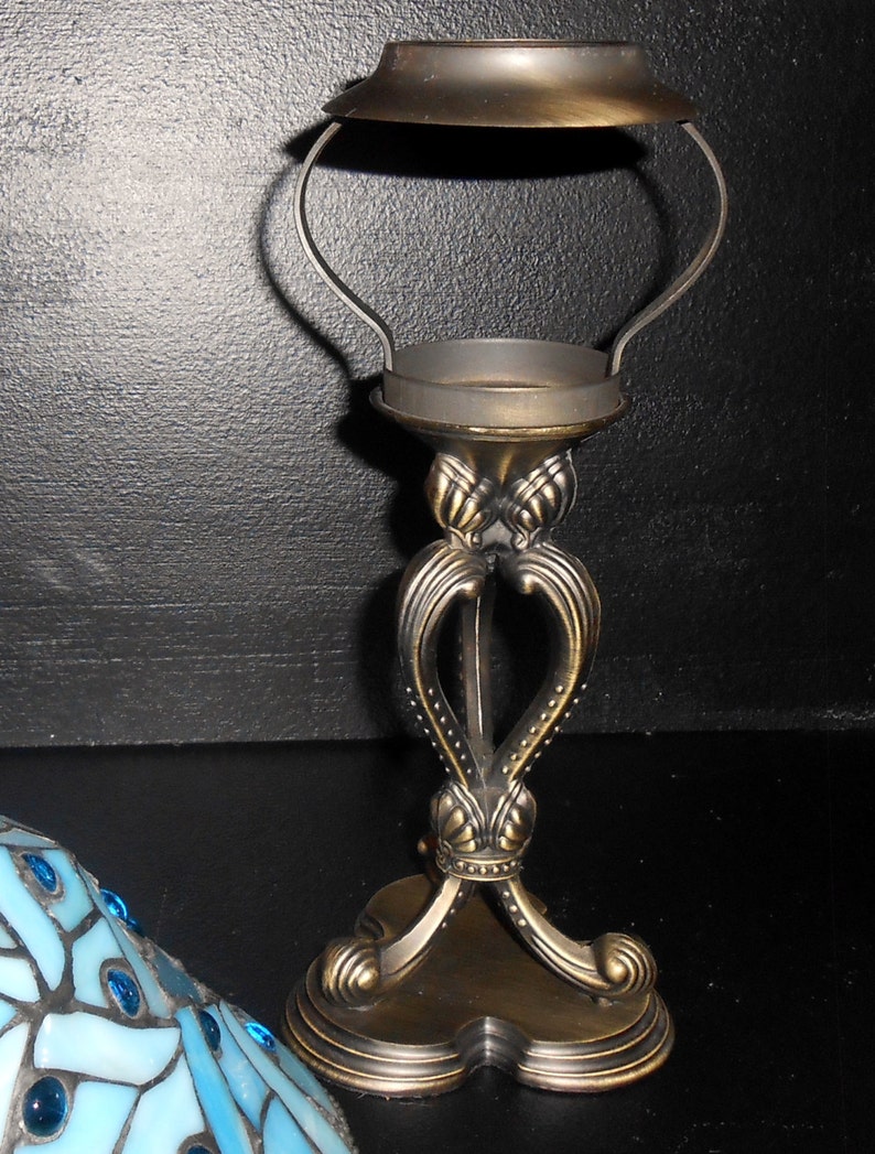 Vintage Candle Holder Party Lite Tiffany Style Lamp Blue Etsy