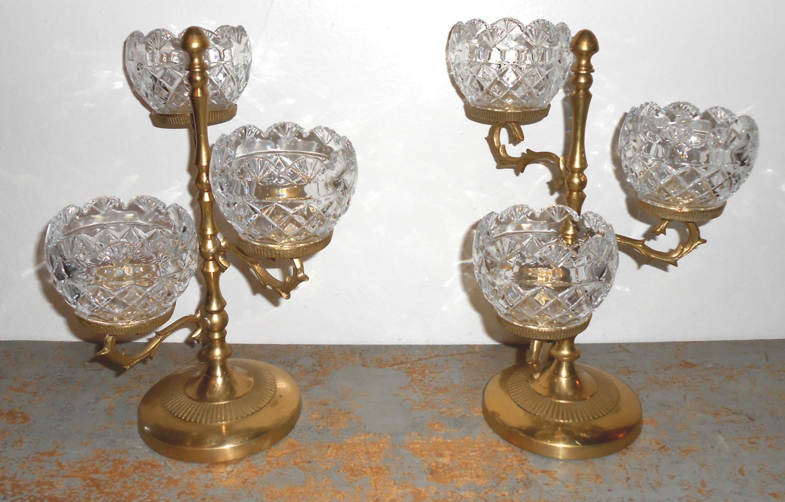 RESERVED / Vintage Candle Holder Brass Crystal Tiered Etsy