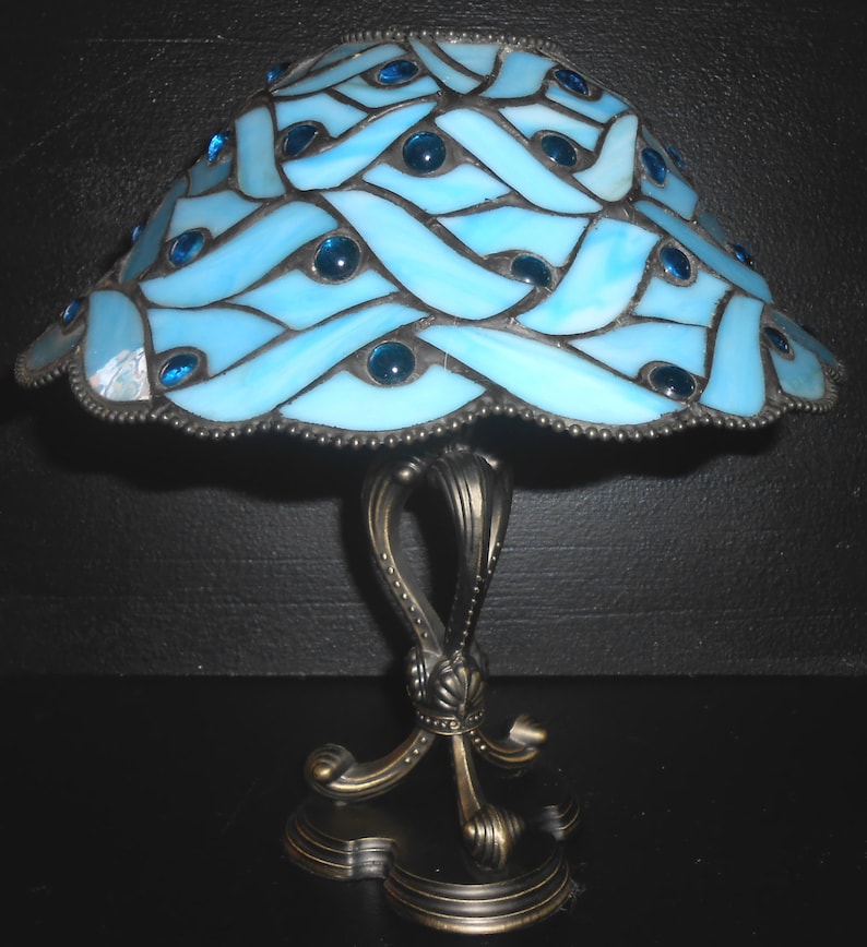 Vintage Candle Holder Party Lite Tiffany Style Lamp Blue Etsy