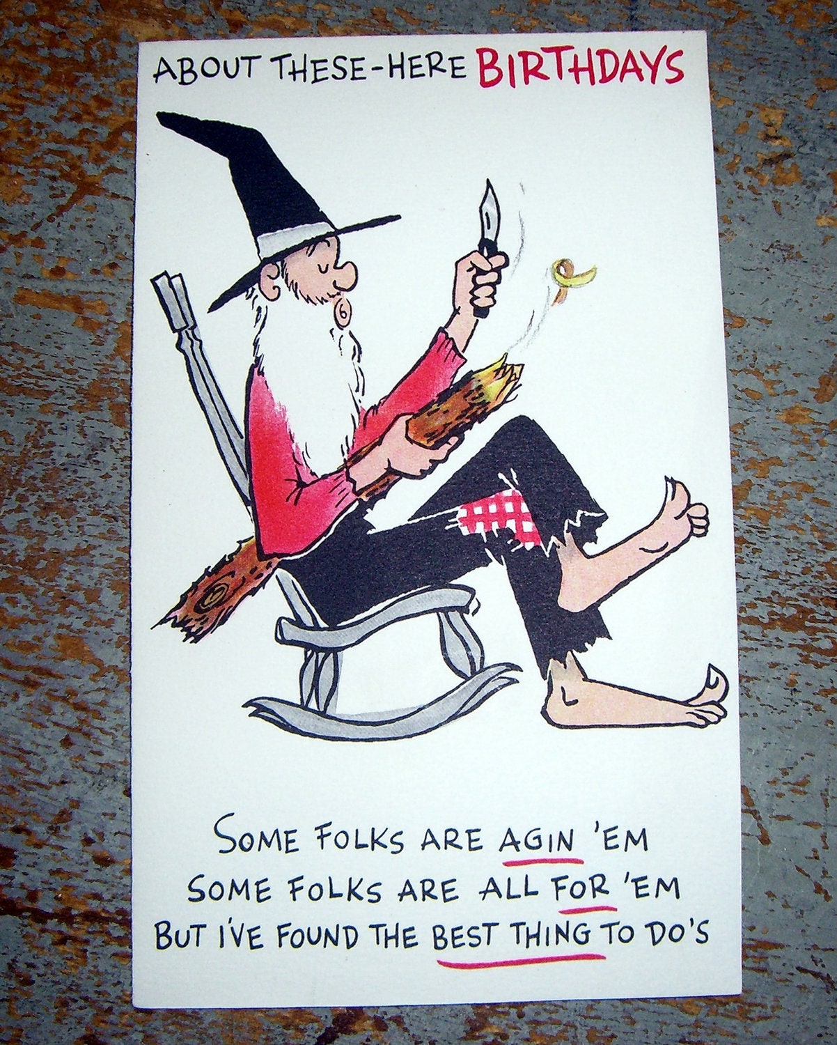 Vintage Cards Birthday Card Old Man Whittling Hallmark Etsy