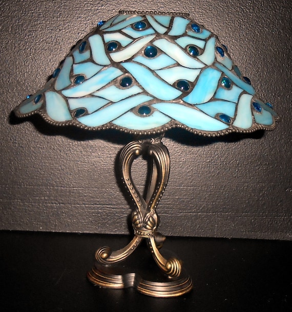 Vintage Candle Holder Party Lite Tiffany Style Lamp Blue Etsy