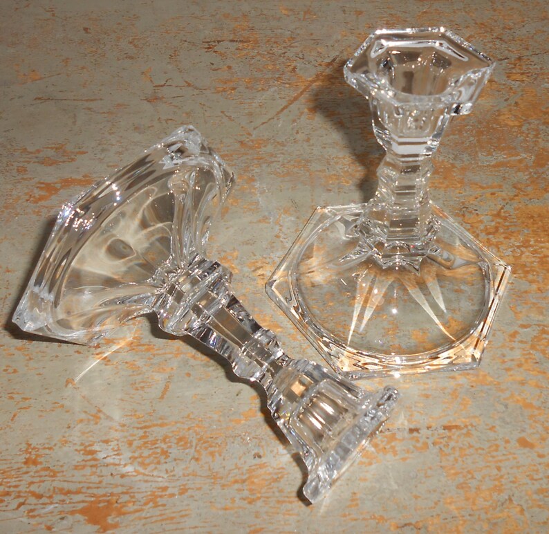 Vintage Candle Holders Clear Glass Crystal Glass Taper Etsy