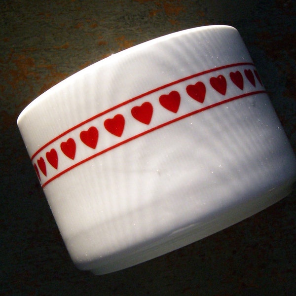 Vintage Planter, Crock, White, Red, Hearts, Utensil Holder, Heart Crock, Crock Planter