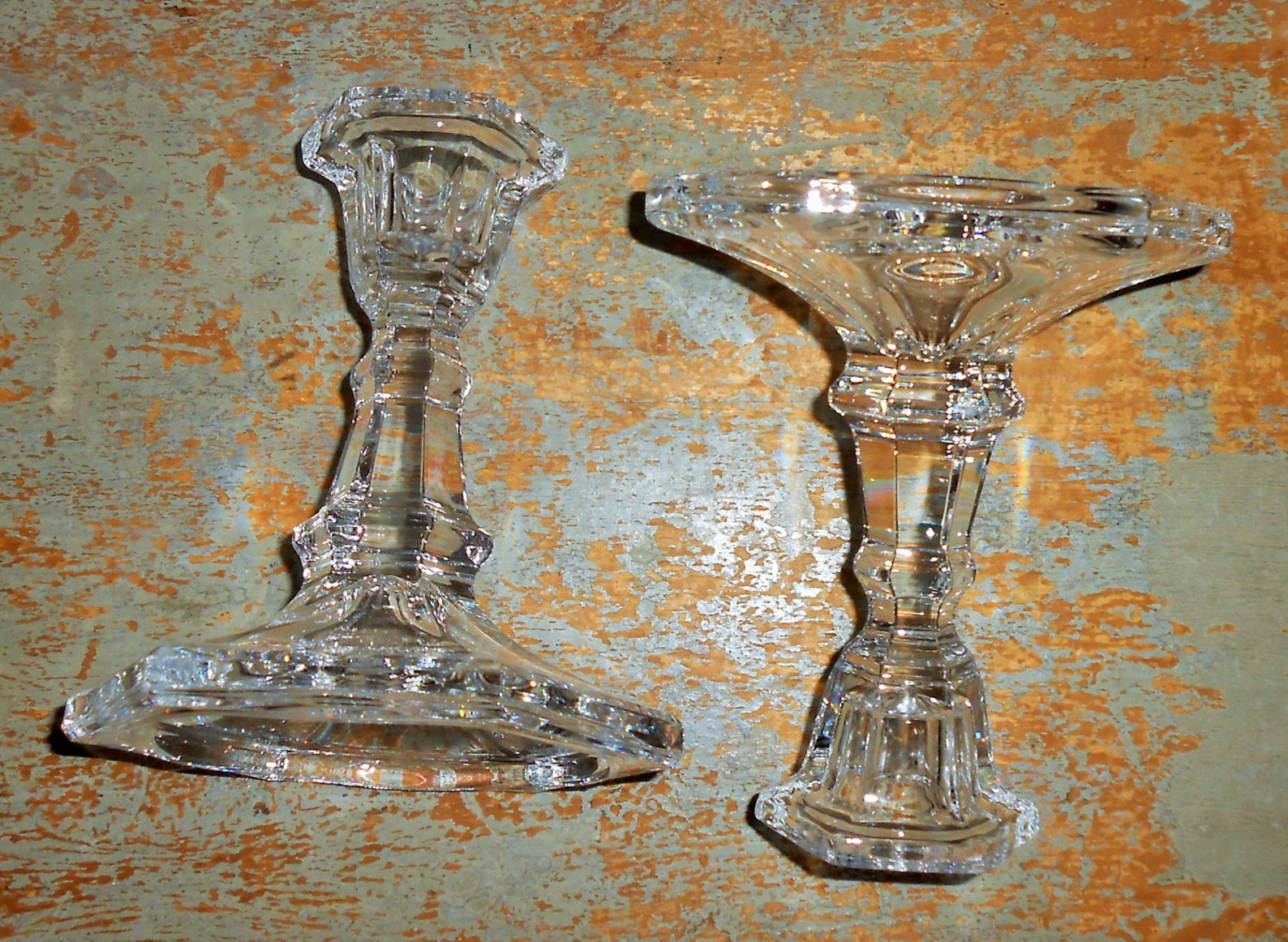 Vintage Candle Holders Clear Glass Crystal Glass Taper Etsy