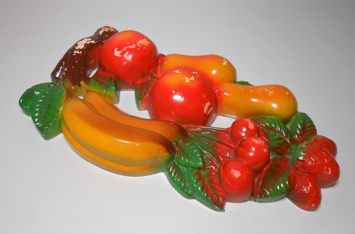 Vintage Fruit Wall Decor Chalk Ware Apple Cherries Etsy