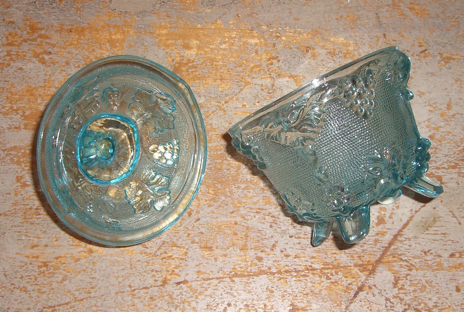 Vintage Candy Dish Blue Glass Depression Glass Bowl & Lid Etsy