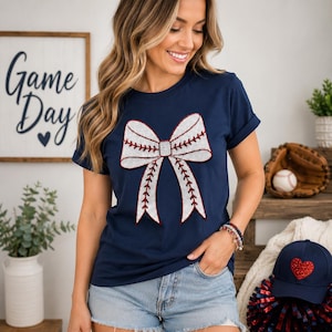 Baseball Bow Sequin Patch Tee –  Game Day Shirt | Baseball Mom Shirt | Sparkly Sports Tee | Boutique Baseball Shirt