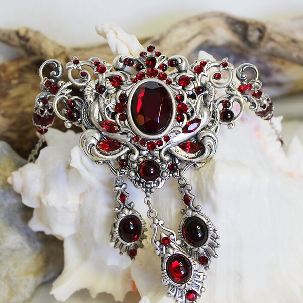 Victorian inspired two piece set with blood red cabochons and swarovski rhinestones