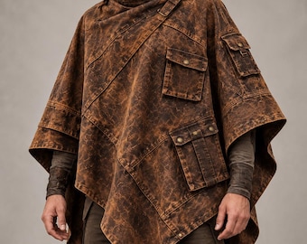 Asymmetrischer Poncho mit hohem Stehkragen