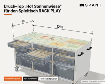 Tapis de jeu imprimable pour la table de jeu RACK PLAY – surface de jeu à imprimer et à coller, 12 pages A4 PDF, chambre d'enfant