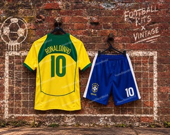 Ronaldinho 10 Kinder-Fußballset Brasilien | Brasilien Ronaldinho Trikot und Shorts für Kinder