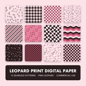 Digitales Papierpaket mit Leopardenmuster, nahtlose Muster mit rosa Leopardenmotiv, 12 druckbare Hintergründe, kommerzielle Nutzung, Print-on-Demand, Sublimation