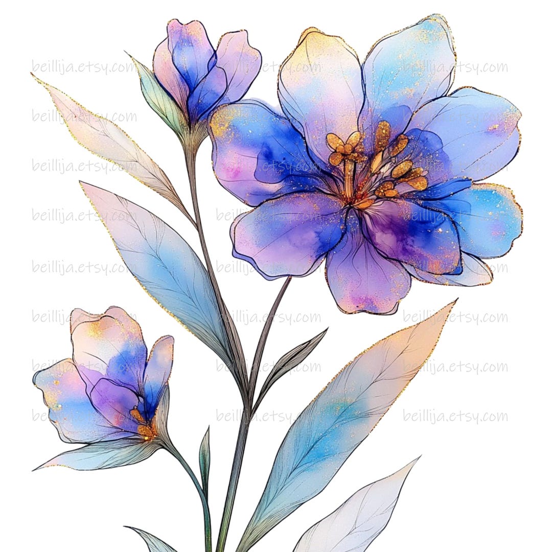 Purple Watercolor Flower Clipart Bundle: Abstract Floral Art 12 PNG ...