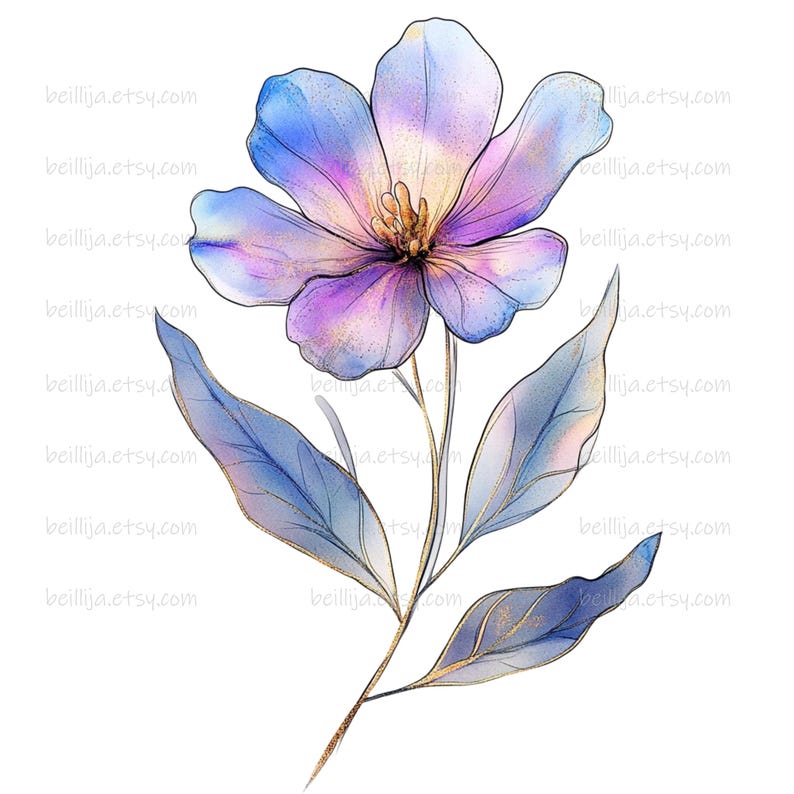 Purple Watercolor Flower Clipart Bundle: Abstract Floral Art 12 PNG ...