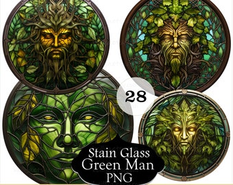 28 Green Man Stained Glass PNG Sublimation Digital Design Download Stain Glass Clipart  Images, Digital Illustrations