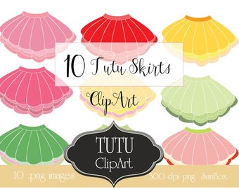 Tutu Clipart Set, Tutu Clipart Pink Yellow Red Blue Skirt 10 ClipArt Images for cards, scrapbooking - instant download - CU OK