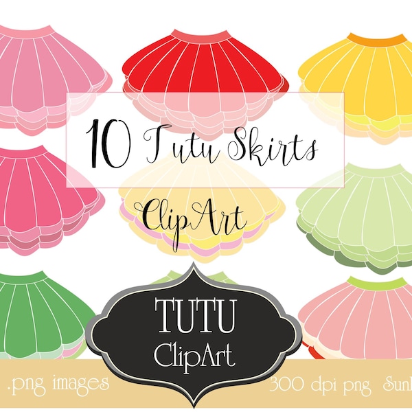 Tutu Clipart Set, Tutu Clipart Rosa Amarillo Rojo Azul Falda 10 Imágenes Prediseñadas para tarjetas, scrapbooking - descarga instantánea - CU OK