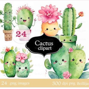 24 png Clipart de cactus de acuarela, Clip art de cactus y flores, Plantas de interior, Conjunto de imágenes digitales de cactus, colores rosa, amarillo y verde, cu-ok