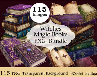 115 Witch Magic Books, Wizzard Books, Old Books, Open Books Blank Pages, Book Clipart Bundle Purple, Digital Illustrations Books Clip Art