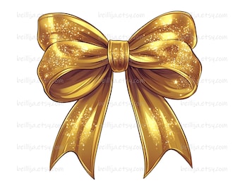 Clipart noeud de paillettes d'or : Coquettes de satin de soie noeuds PNG, DIY (Clip Art numérique)