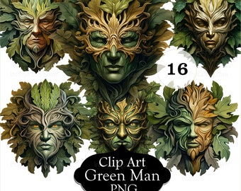 16 Green Man Clipart, Forest Leaves Printable Clipart, High Quality PNGs, Digital Download, Paper Craft Projects