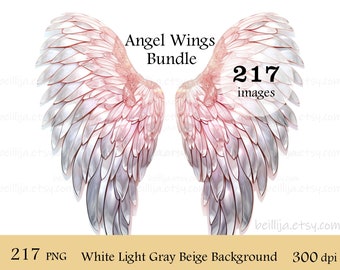 217 Angel Wings Bundle Watercolor Clipart 217 Images Pink White Digital Illustrations Heaven Clip Art Wing Shape, Wall Art, Digital Download