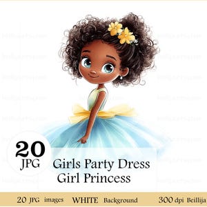 20 Vestidos de Princesa Aquarela para Meninas, Vestidos de Festa para Meninas, Meninas Excêntricas. Ilustrações Engraçadas e Fofas, Cliparts, JPGs de Alta Qualidade, Download Digital