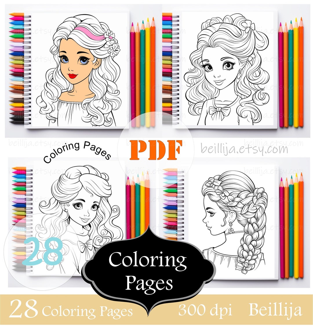 Pages for Coloring PDF 28 Images Girls Hairstyles Digital Images for ...