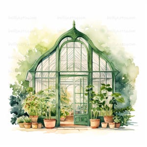 11 clipart de estufa moderna, plantas de jardim, belas ilustrações, JPGs de alta qualidade, clipart digital, projetos de artesanato em papel faça você mesmo