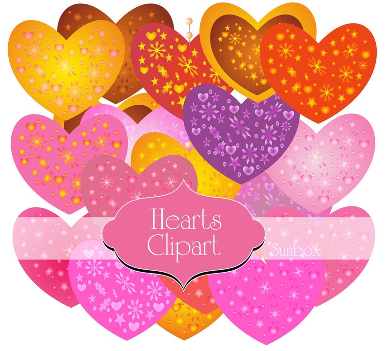 Hearts Pink Purple Red Yellow Orange Brown Clipart 20 Etsy