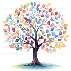40 Clipart dell'albero della vita ad acquerello, alberi primaverili, immagini ad acquerello stampabili, JPG di alta qualità, clipart digitali, progetti di artigianato con la carta.
