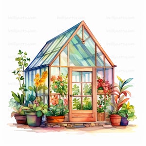 17 clipart de estufa moderna, plantas de jardim, belas ilustrações coloridas, JPGs de alta qualidade, clipart digital, projetos de artesanato em papel faça você mesmo