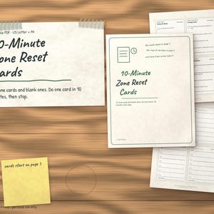 ADHD Cleaning Cards Printable | Zone Reset Cards | 10 Minute Cleaning Tasks | Prefilled + Blank | Letter & A4