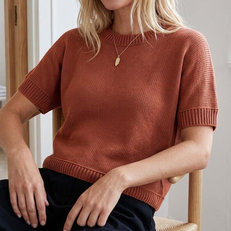 Oversized Knit T-shirt Pattern, Short Sleeve Pullover, Top-down ...